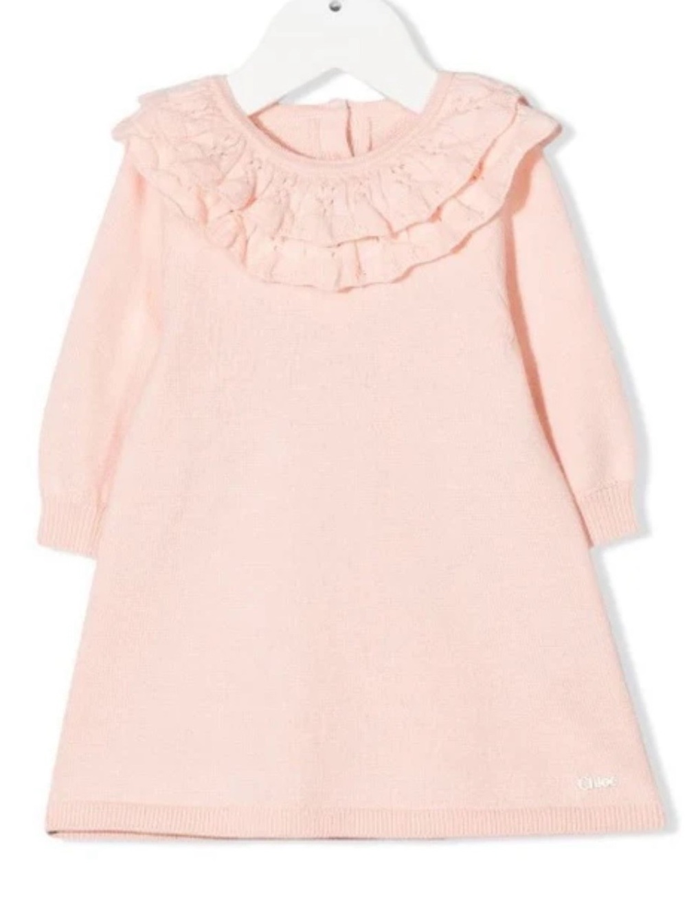 Chloe Pale Pink Ruffle Collar Knit Dress